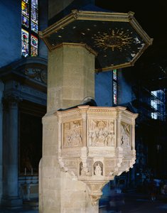 Chaire décorée de scènes de la vie de Saint François et de quatre Vertus